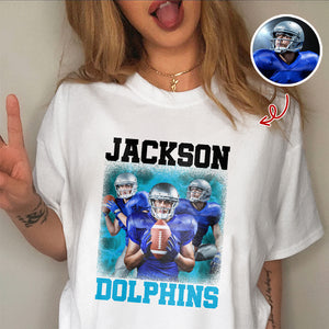 Custom Photo Football Player Bootleg Tee - Personalized Comfort Color Shirt CH07 899492