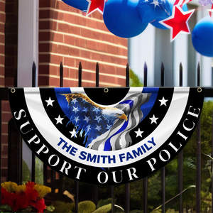 Custom Family Name American Flag Thin Blue Line Eagle Back Non-Pleated Fan Flag LM32 897803
