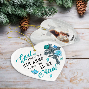 Custom Photo Safe In The Arms Of Jesus Memorial Heart Shaped Ceramic Ornament LM32 893825