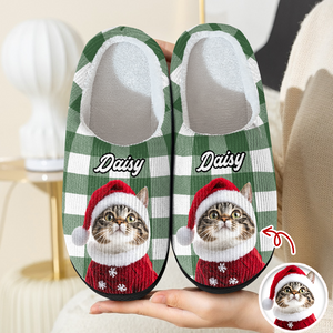 Custom Photo Christmas Cat Slippers Gift For Cat Lovers, Pet Lovers HA75 897280