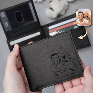 Custom Couple Photo & Name Engraved Leather Wallet Valentine Gift For Him CH07 910298