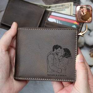 Custom Couple Photo & Name Engraved Leather Wallet Valentine Gift For Him CH07 910298