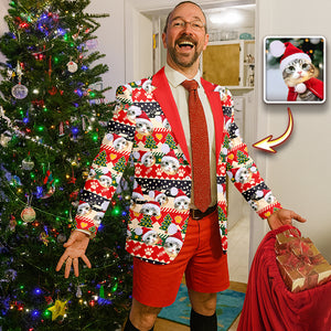 Custom Cat Photo With Christmas Pattern Family Men's Suits HO82 900430