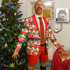 Custom Cat Photo With Christmas Pattern Family Men's Suits HO82 900430
