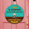 GeckoCustom Custom Name Sleeping Dog Mom Nurse Wooden Door Sign, Dog Lover Gift, HN590 18 Inches