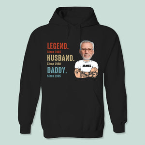 GeckoCustom Custom Photo Vintage Legend Husband Daddy Face Since Years Man Shirt K228 HN590 Pullover Hoodie / Black Colour / S
