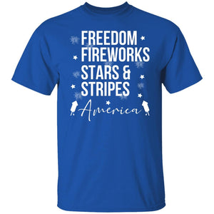 GeckoCustom Freedom Fireworks Stars And Stripes 4th of July Shirt Basic Tee / Royal / S