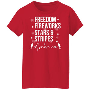 GeckoCustom Freedom Fireworks Stars And Stripes 4th of July Shirt Women T-Shirt / Red / S