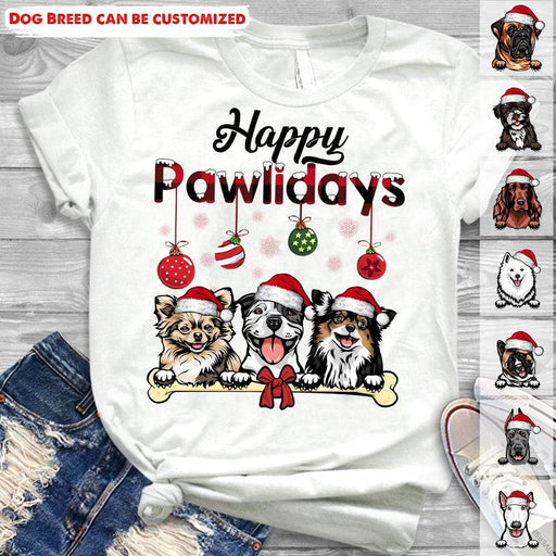 GeckoCustom Happy Pawlidays Dog T-shirt, Personalized Dog Lover Gift, Christmas Gift