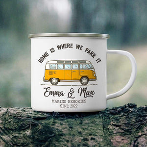 GeckoCustom Home is where we park it Camping Steel Mug, Camping Gift, Camping Mug HN590 Metal