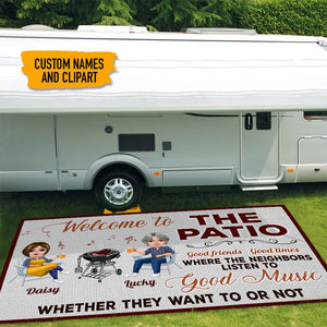 GeckoCustom Listen To The Good Music Couple Camping Patio Rug, Patio Mat Grilling HN590