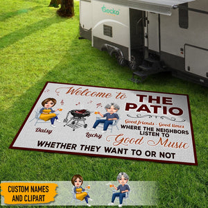 GeckoCustom Listen To The Good Music Couple Camping Patio Rug, Patio Mat Grilling HN590