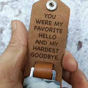 GeckoCustom My Favorite Hello And Hardest Goodbye Dog Pet Memorial Vintage Leather Photo Keychain C249