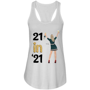 GeckoCustom Personalized 21 Birthday T Shirt, 21 in 21 Birthday Shirt, Turning 21 Gift Women Tank Top / Color Heather Grey / S