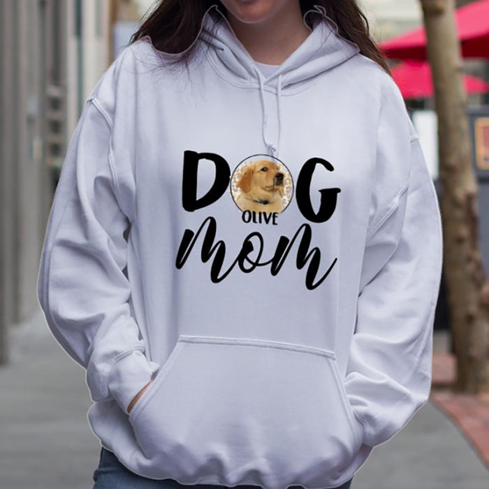GeckoCustom Personalized Custom Dog Shirt, Custom Pet Face Dog Mom Shirt, Gift For Dog Lover Pullover Hoodie / White Colour / S