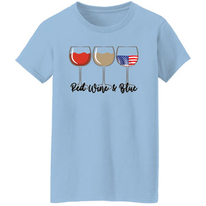 GeckoCustom Red Wine & Blue 4th of July Ladies Shirt H398 Women T-Shirt / Light Blue / S