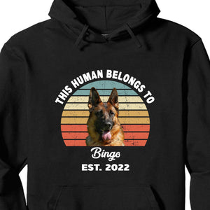 GeckoCustom This Human Belongs To Vintage Retro Photo Shirt, Personalized Custom Photo Dog Shirt H469 Pullover Hoodie / Black Colour / S