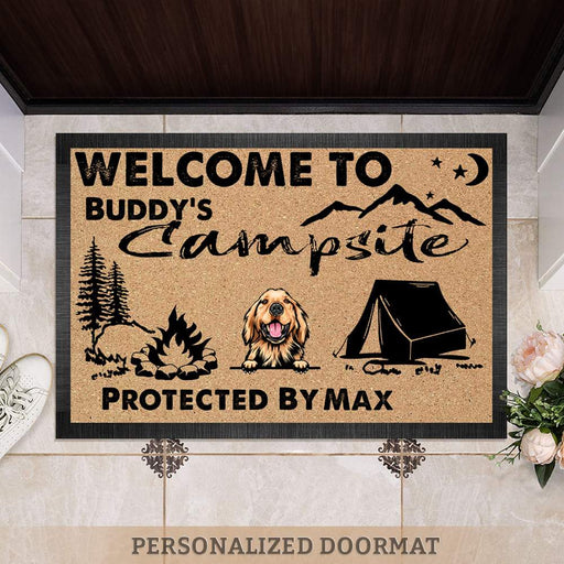GeckoCustom Welcome To Our Campsite Protected Doormat, Camping Gift, Dog Lover Gift HN590