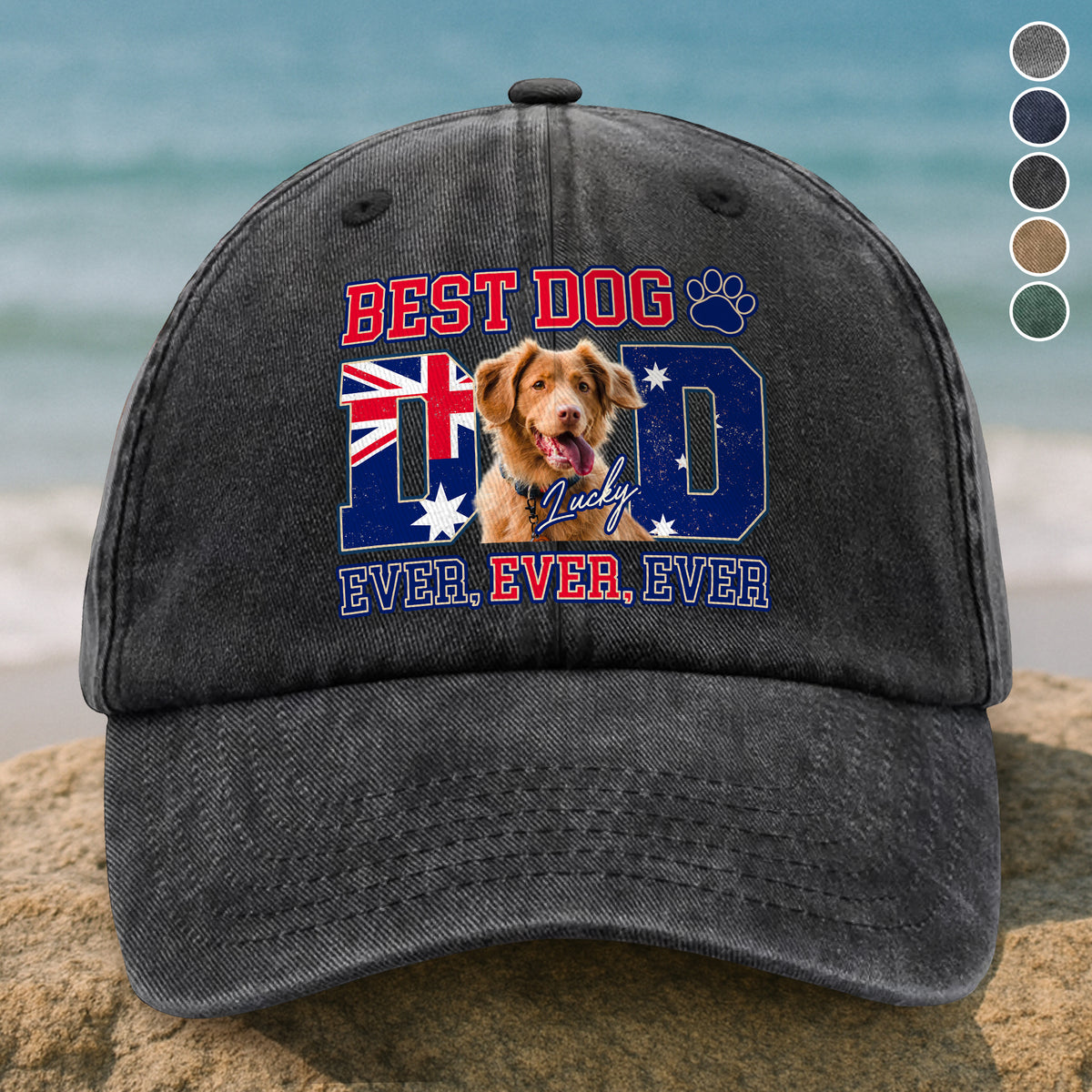 Custom Photo Best Dog Mom Dad Ever Ever Ever With Australian Flag Washed Denim Baseball Cap Gift For Dad, Birthday Gifts HO82 894384
