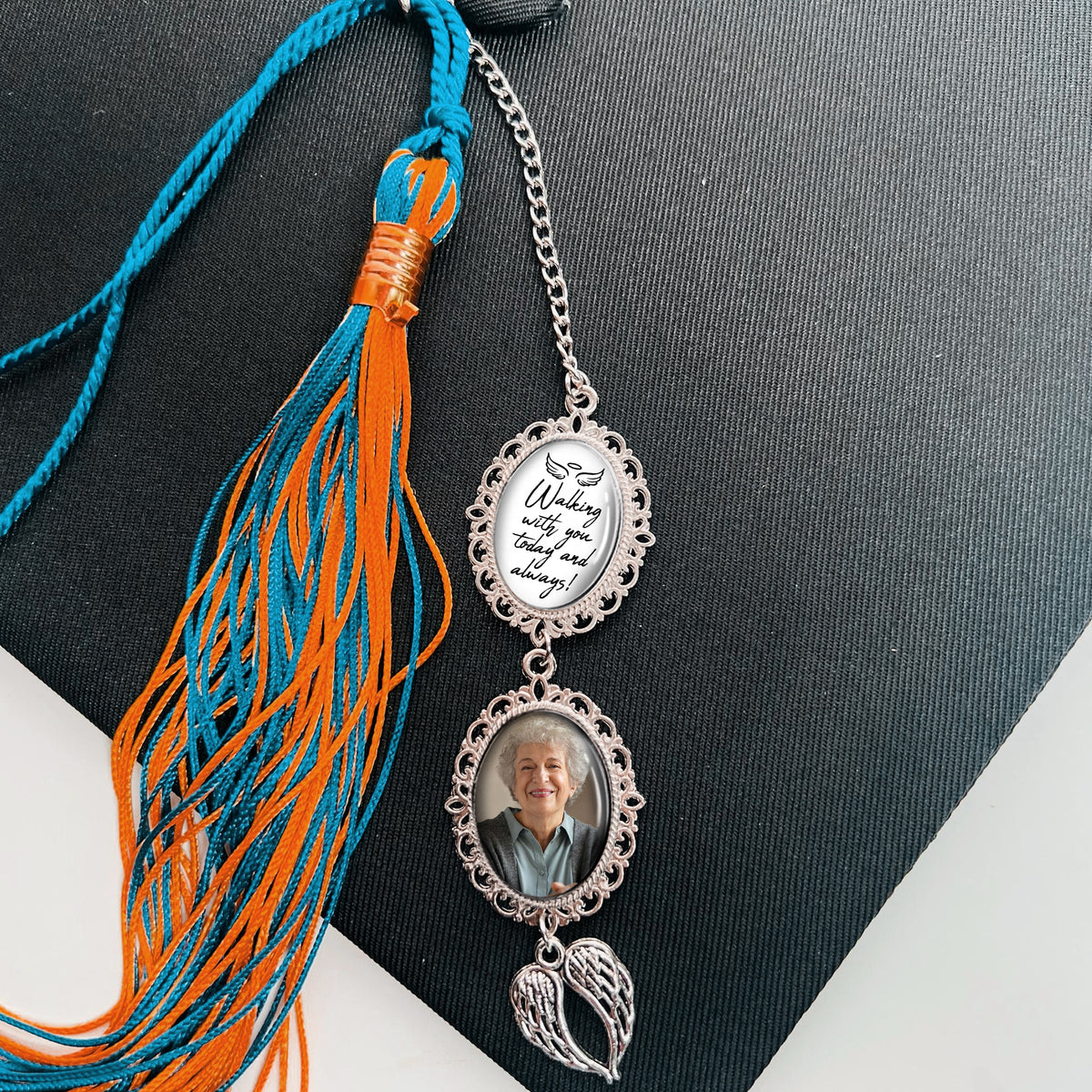 Custom Photo Walking With You Today And Always Memorial Graduation Tassel Charm With Angel Wings HO82 901372