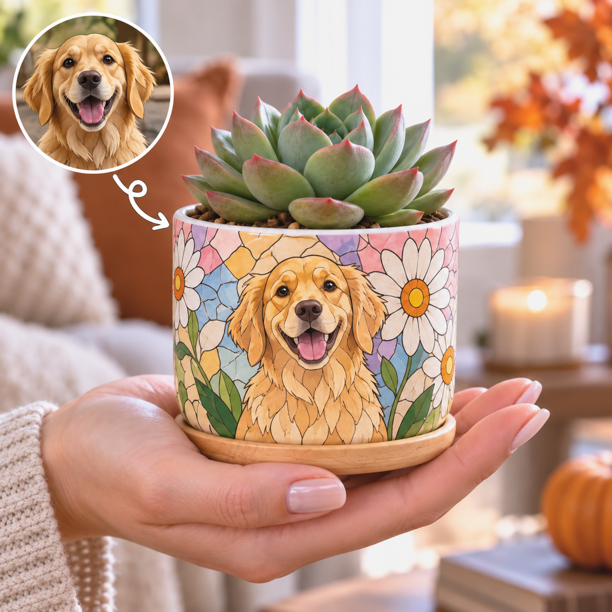 Custom Cute Dog Cat Mosaic Style Photo Plant Pot For Dog, Cat Lovers LM32 670609