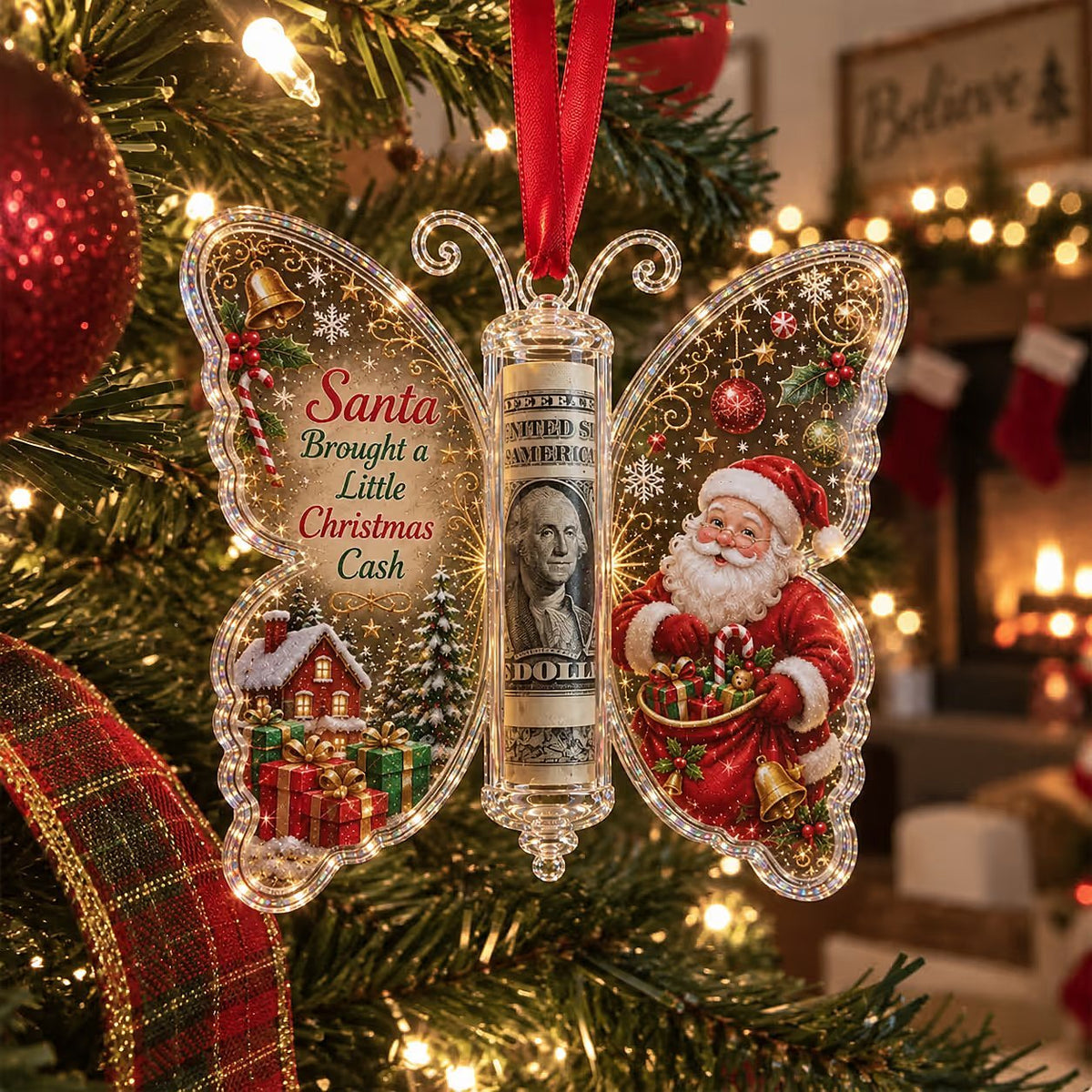 Funny Santa Brought A Little Christmas Cast Butterfly Money Holder Ornament, Holiday Decor Gift LM32 670335