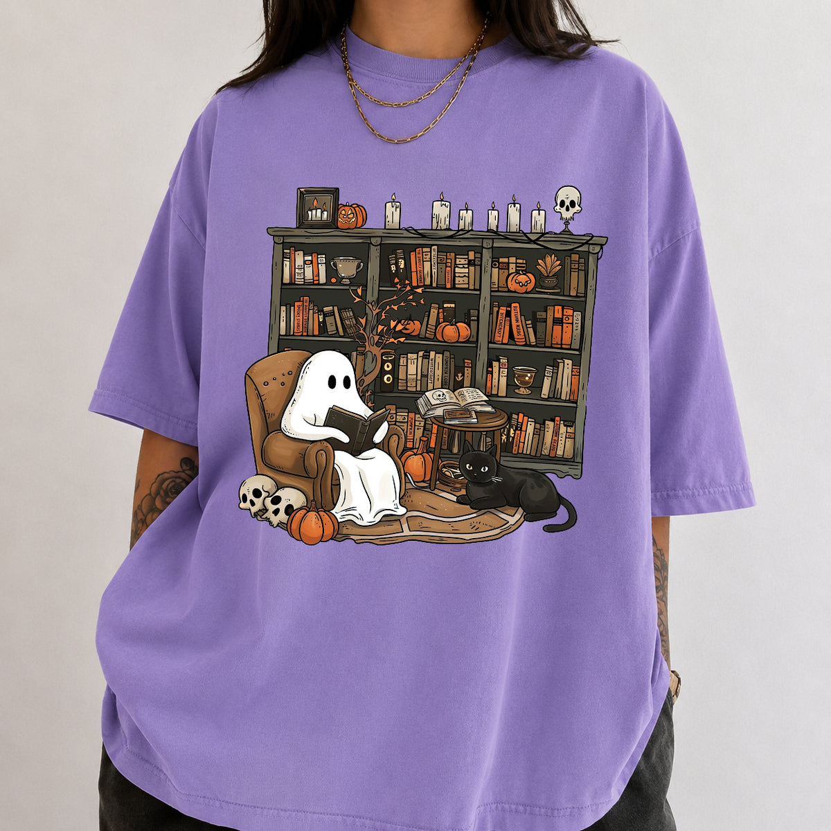 Retro Ghost Reading Book Comfort Shirt, Halloween Librarian Teacher Gift LM32 669569