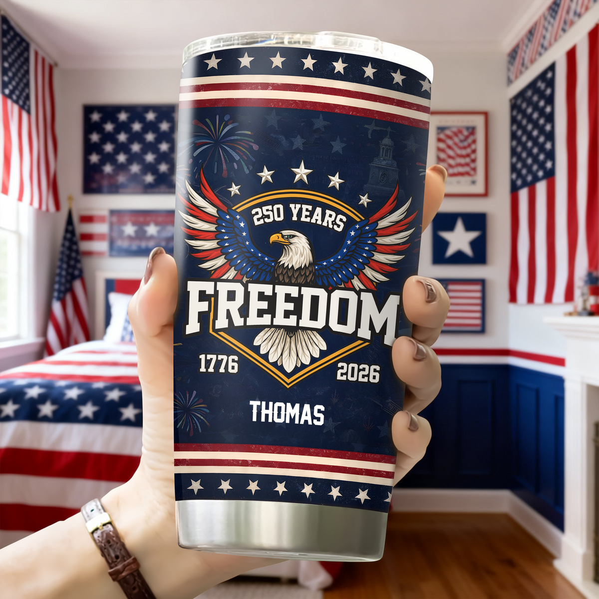 Custom Name America 250 Years of Freedom 1776–2026 Anniversary Fat Tumbler CH07 910552