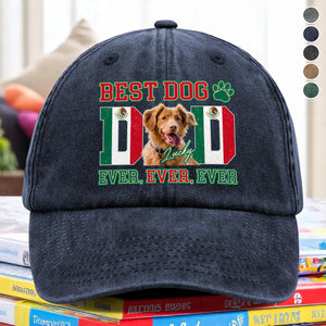 Custom Photo Best Dog Mom Dog Dad Ever Ever Ever With Mexico Flag Washed Denim Baseball Cap Gift For Dad, Birthday Gifts HO82 894386