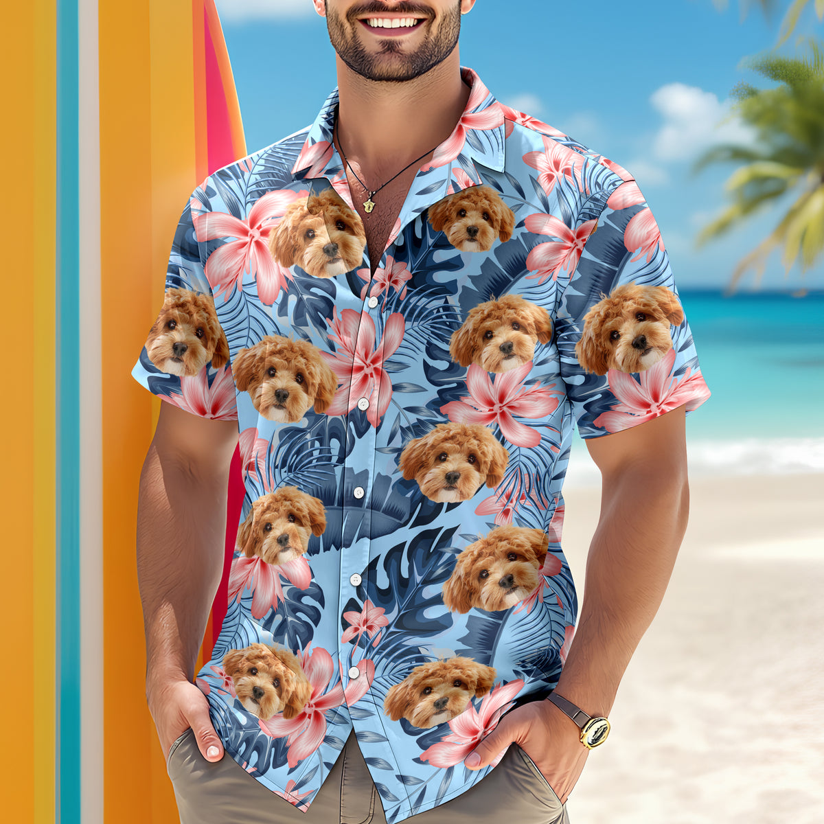 Custom Photo Funny Face Dog Tropical Floral Hawaii Shirt HA75 892260