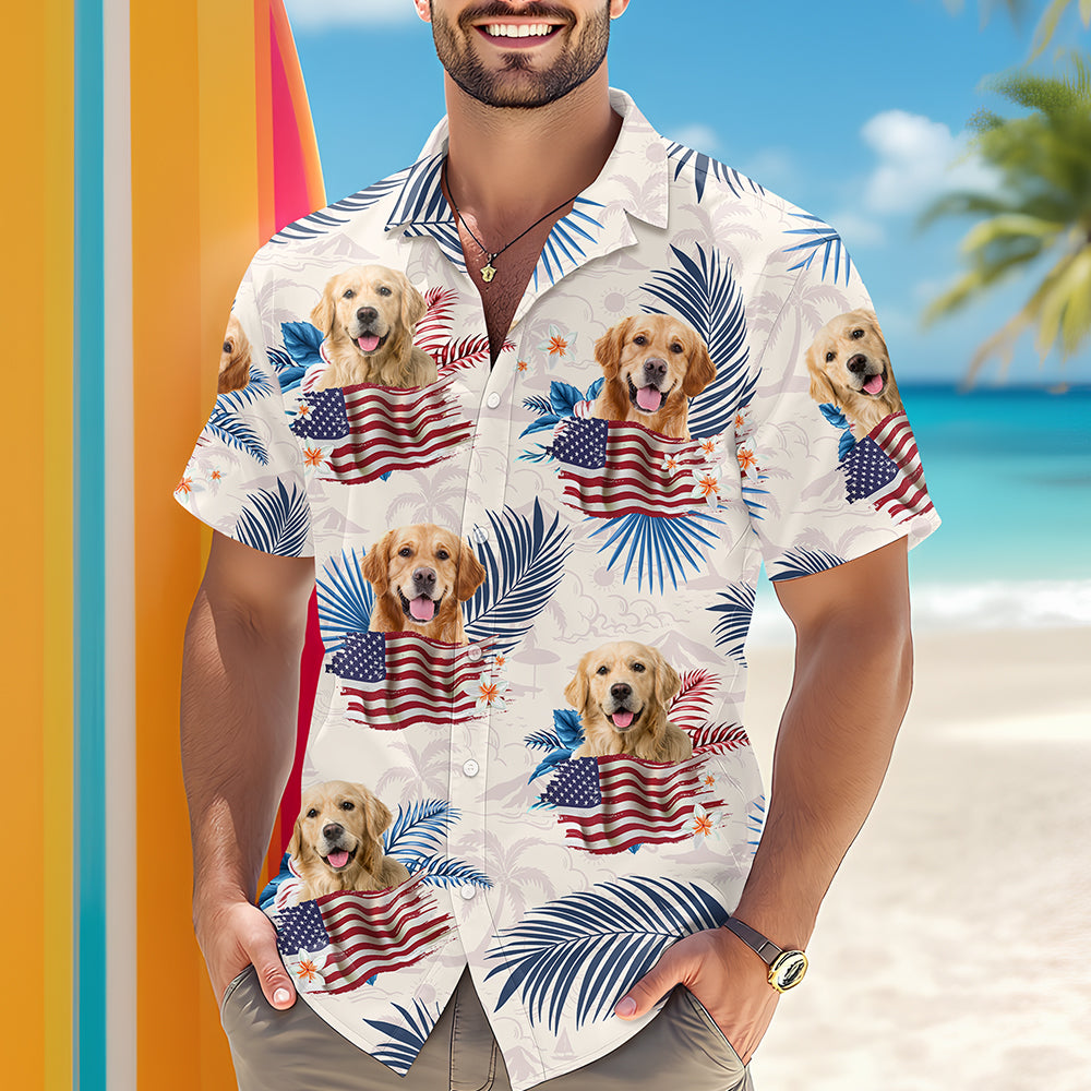 Custom Photo Dog Cat America Flag Hawaiian Shirt HA75 892540