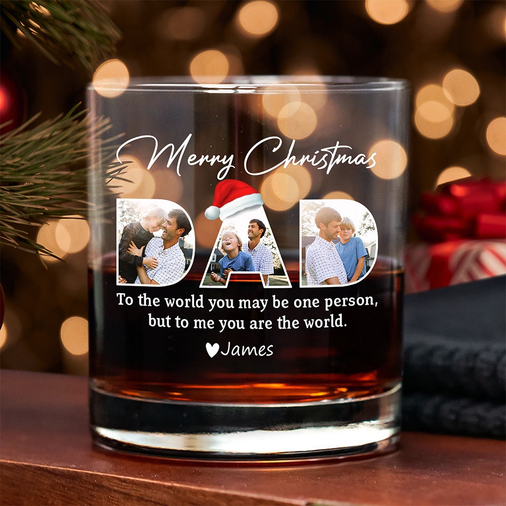 Custom Photo Merry Christmas Dad Family Whiskey Glass Gift For Dad HO82 894340
