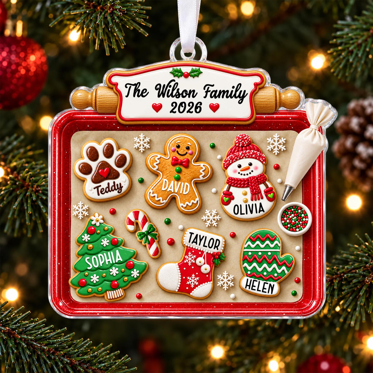 Custom Family Of Five, Six, Seven Gingerbread Christmas Cookie Tray Acrylic Ornament LM32 670629