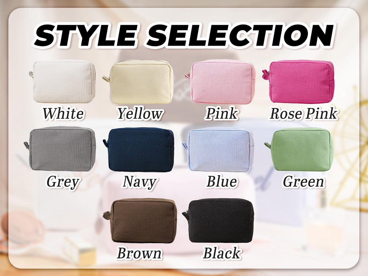 Personalized Name Embroidered Waffle Cosmetic Bag - Gift For Mom, Girlfriend, Women, Bridesmaid Gift LM32 899547