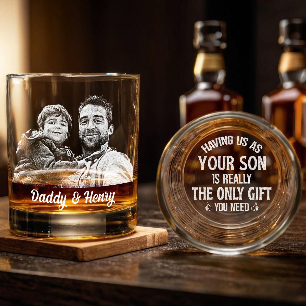 Custom Photo Daddy Having Us Is The Only Gift You Need Whiskey Glass LM32 893549