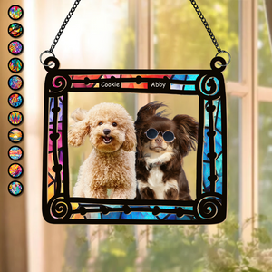 Custom Dog Photo Sitting In Frame Window Hanging Suncatcher Ornament HO82 891200