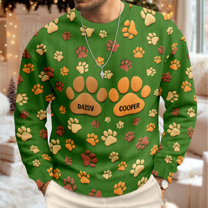 Personalized Custom Name On Paw 3D Effect Ugly Sweater For Dog Lover TH10 896453