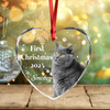 First Christmas With Cute Puppy And Snowflakes Custom Cat Photo Heart Glass Ornament CH07 896780
