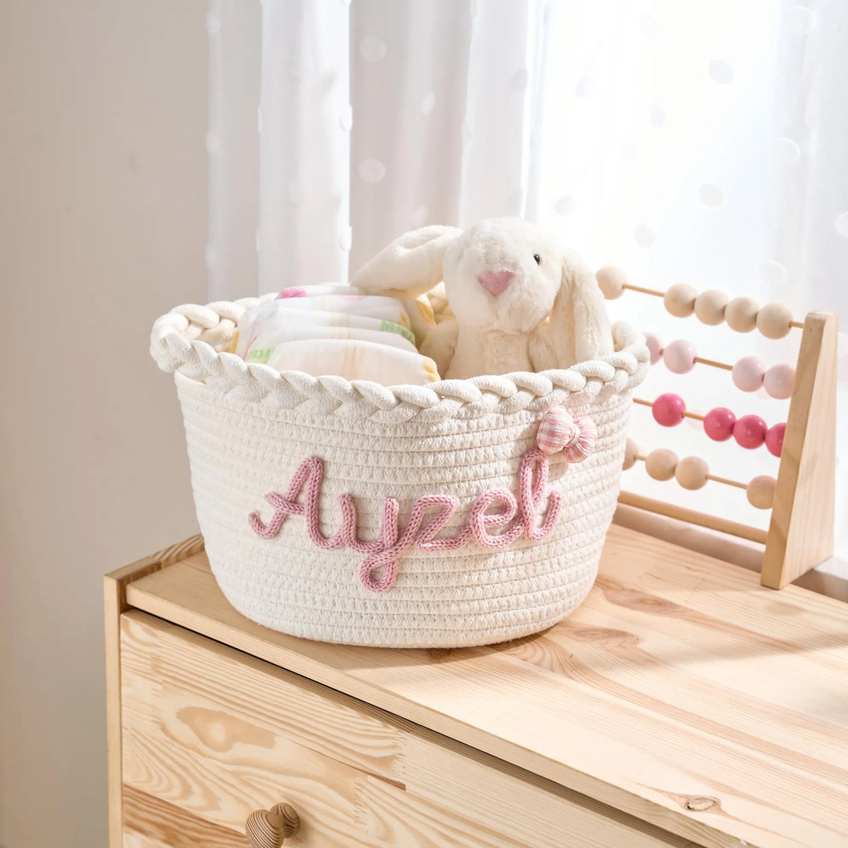 Personalized Woven Basket – Custom Name Storage Basket for Baby Toys, Nursery Organizer or Pet Toy Bin, Handmade Gift HO82 903016