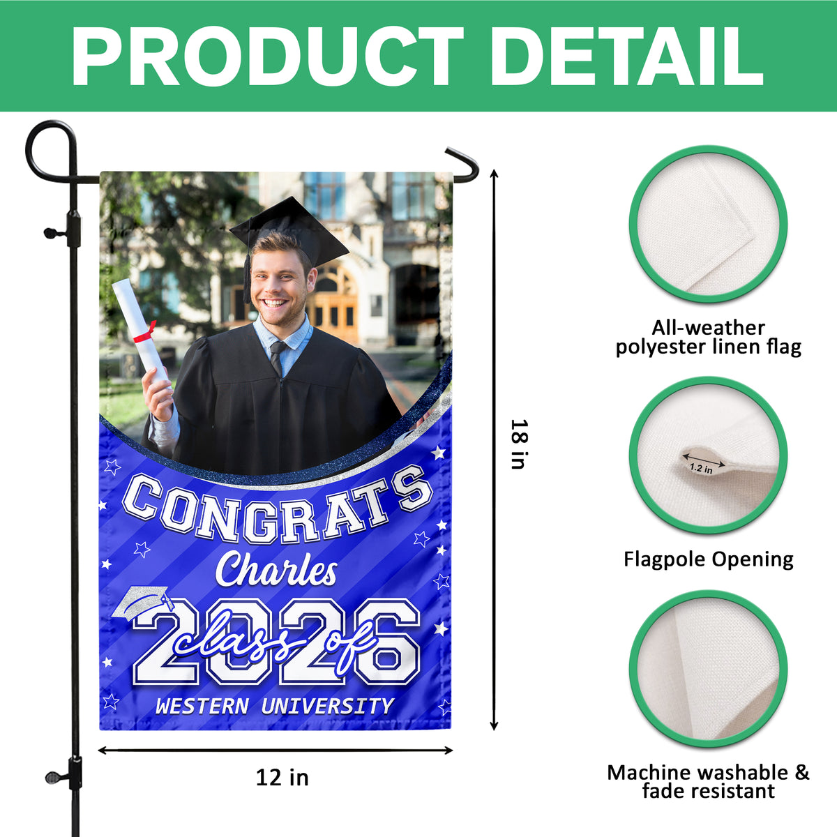 Custom Photo Class of 2026 Congrats Graduation Garden Flag HO82 901710