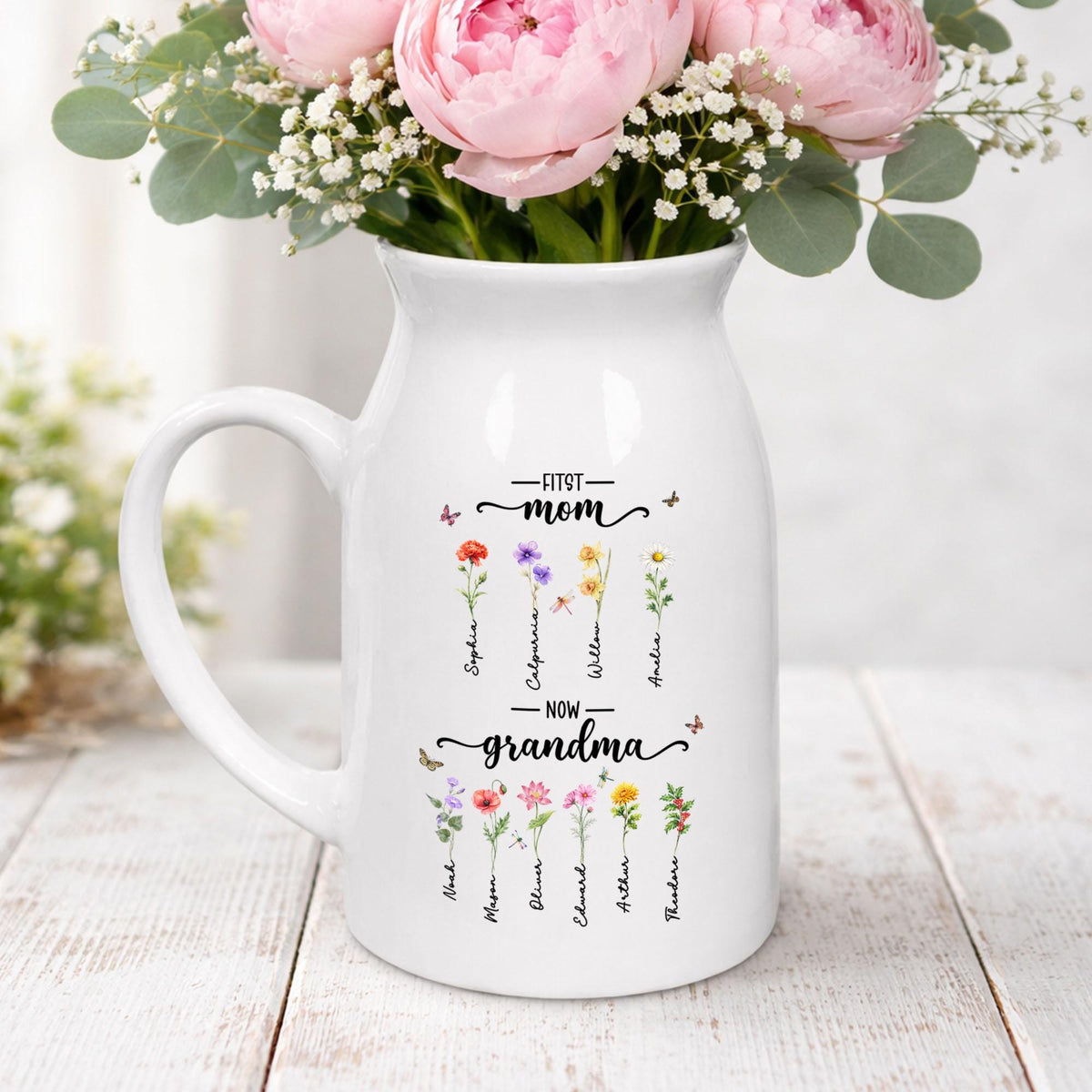 Custom First Mom Now Grandma Birth Month Flower Ceramic Vase LM32 899719