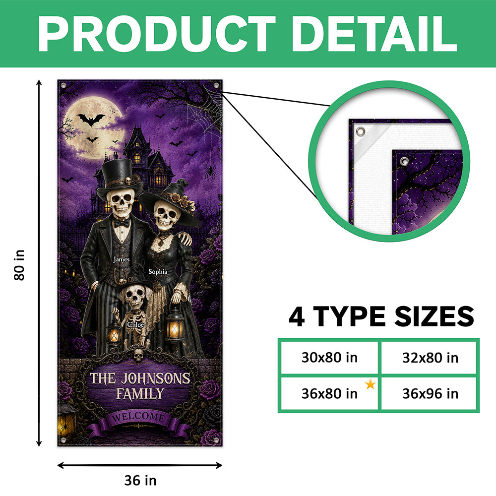 Personalized Gothic Skeleton Family Halloween Door Cover - Custom Family Name Halloween Decor CH07 180196