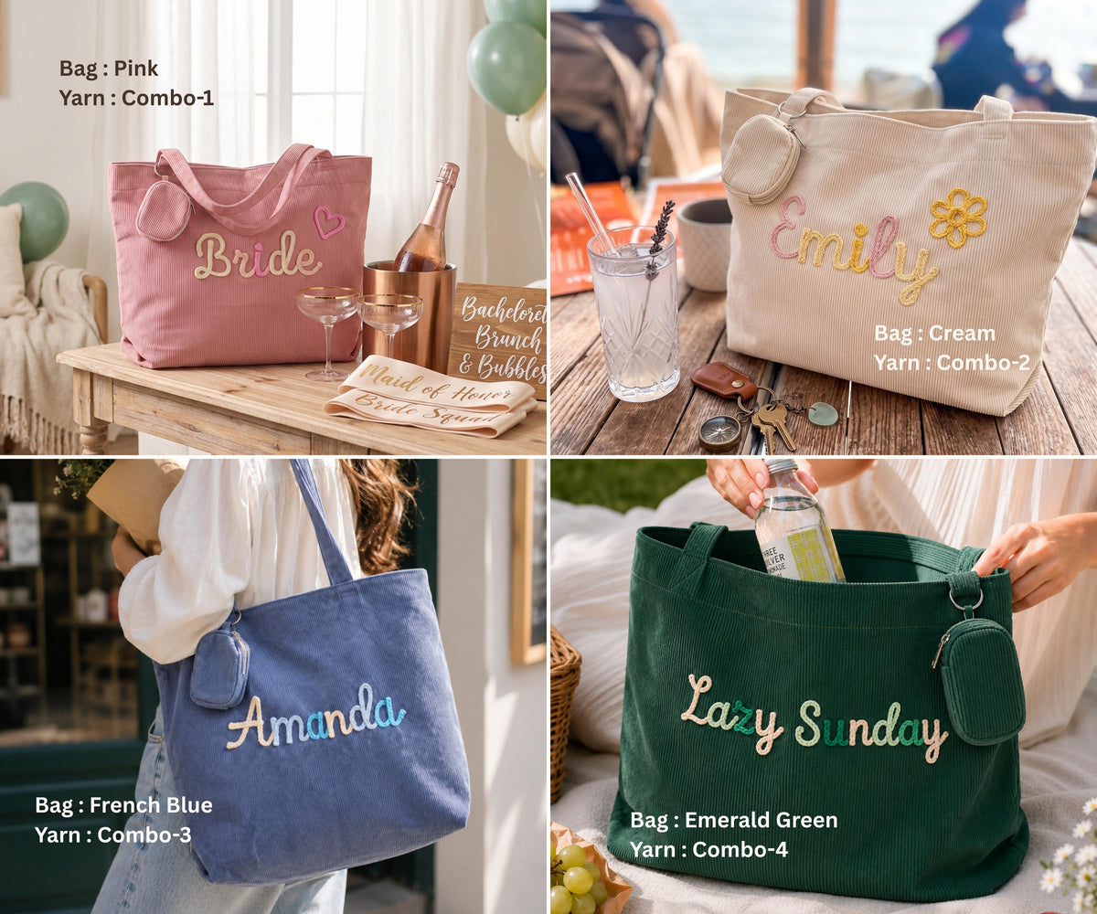 Personalized Corduroy Yarn Tote Bag With Pouch - Bridesmaid, Teacher & Birthday Gift LM32 669305