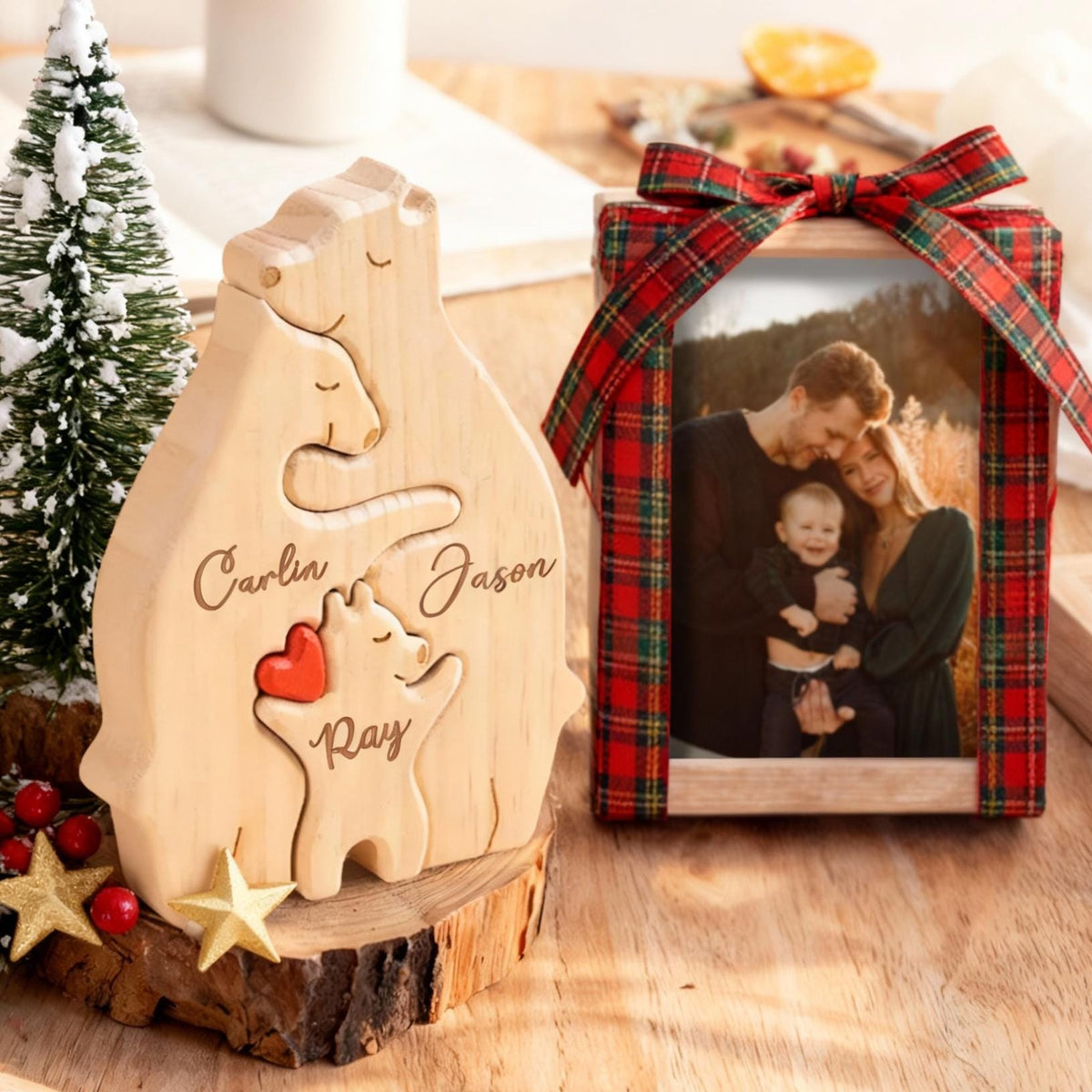 Custom Bear Family Shaped Wooden Puzzle - Personalized Engraved Family Name Puzzle Mother's Day, Father's Day Gift CH07 910792