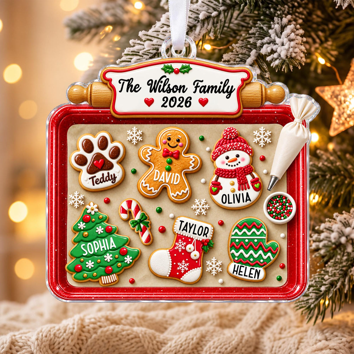 Custom Family Of Five, Six, Seven Gingerbread Christmas Cookie Tray Acrylic Ornament LM32 670629
