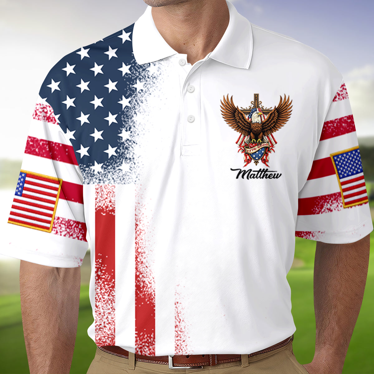 Custom Name American Flag 250th Anniversary 1776–2026 Eagle Patriotic Polo Shirt HO82 902028