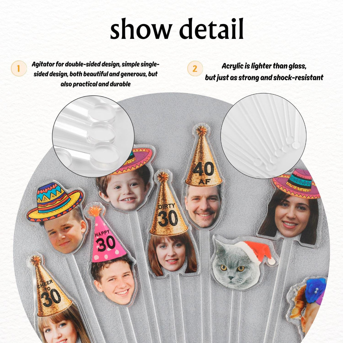 Custom Funny Face Happy 30th Birthday Cocktail Drink Stirrers Party Decoration LM32 899929