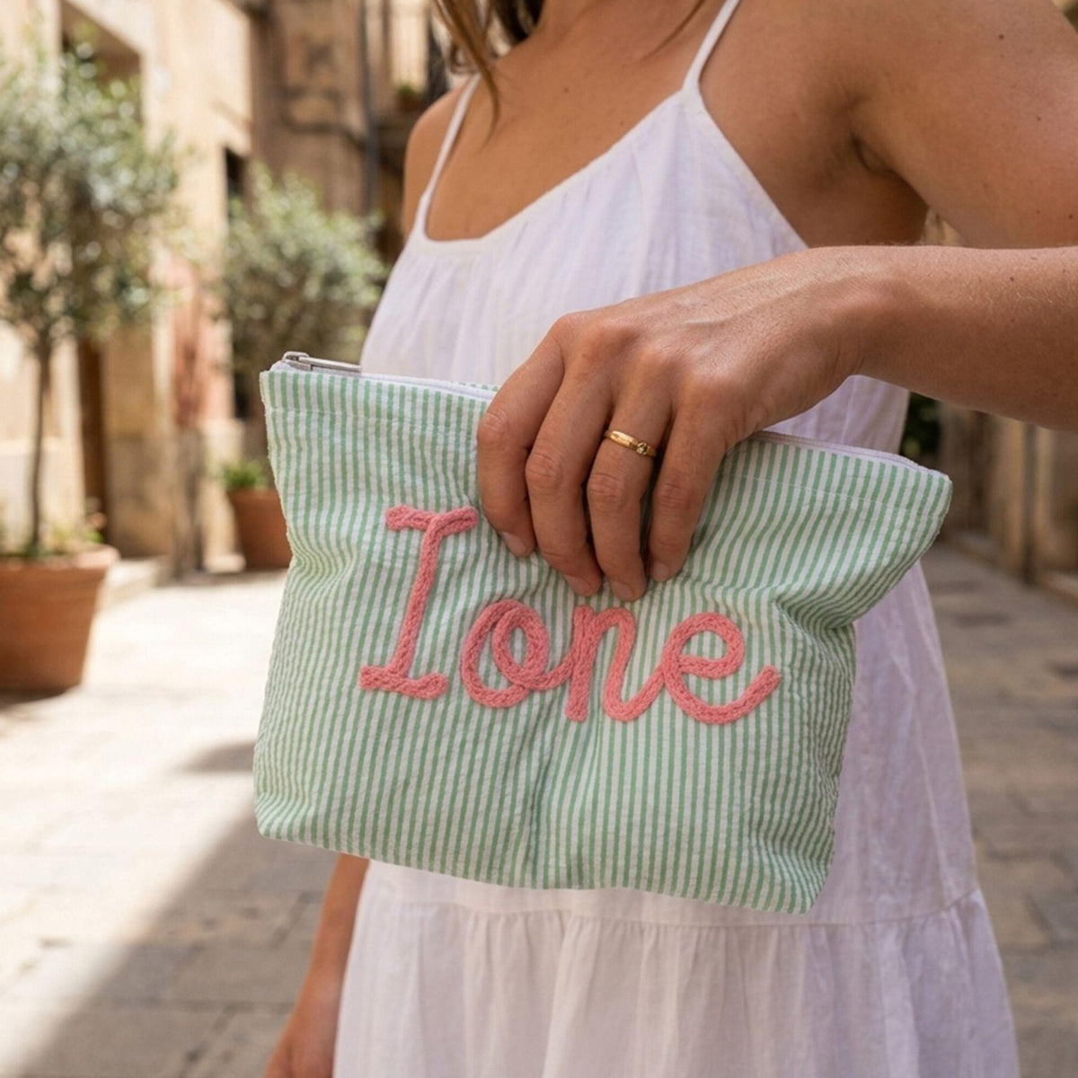 Personalized Name Seersucker Makeup Bag - Gift For Mom, Girlfriend, Women, Summer Gift HO82 902064