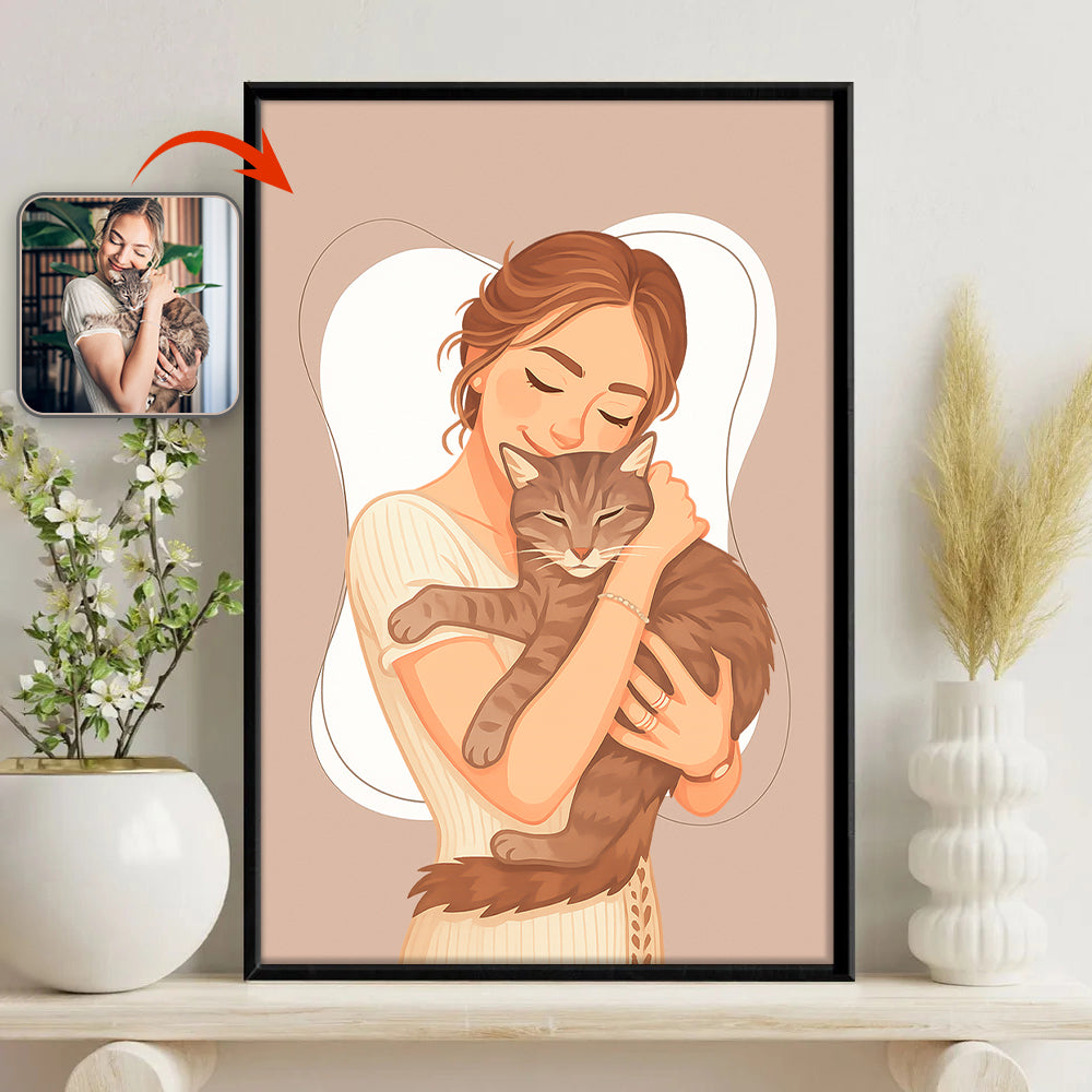 Custom Portrait Photo With Painting Style Poster Picture Frame Gift For Pet Owners HO82 894210