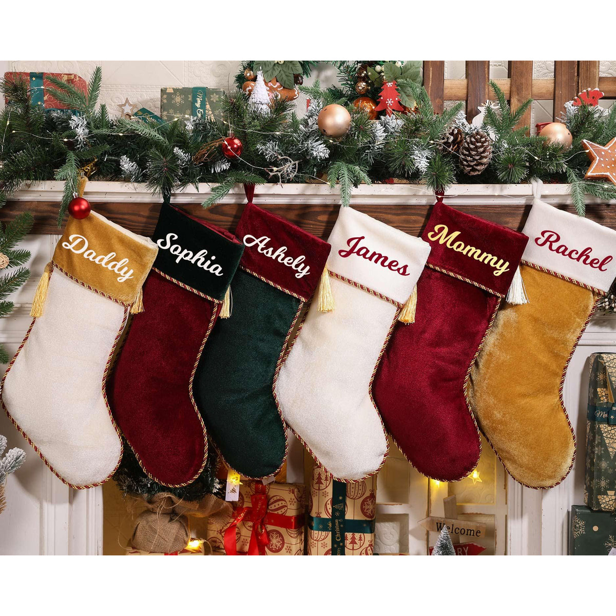 Personalized Velvet Christmas Stockings, Holiday Decorations, Christmas Gift LM32 670271